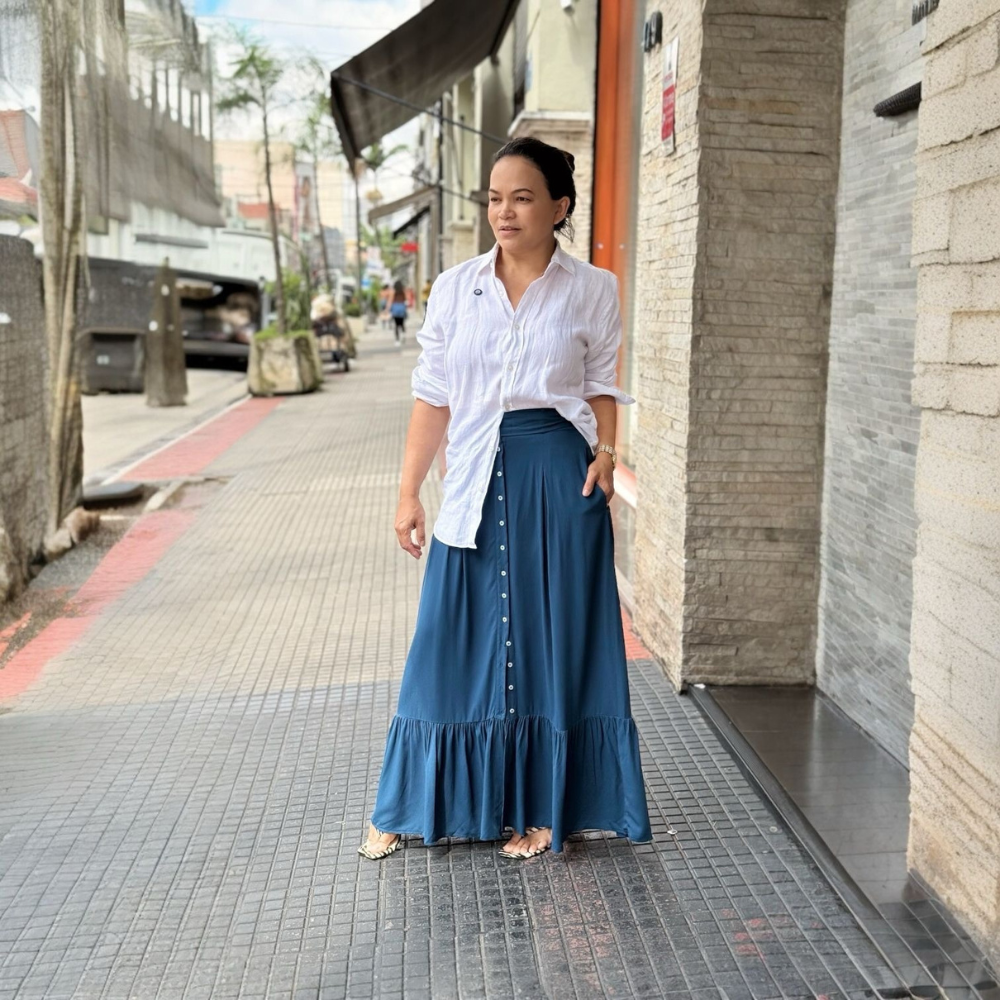 Saia Casual Feminina em Viscolinho com Bolsos