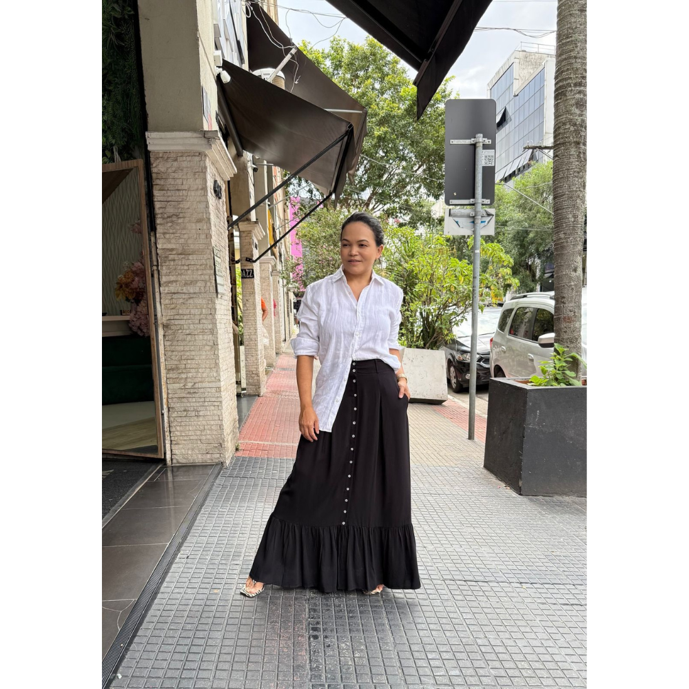 Saia Casual Feminina em Viscolinho com Bolsos