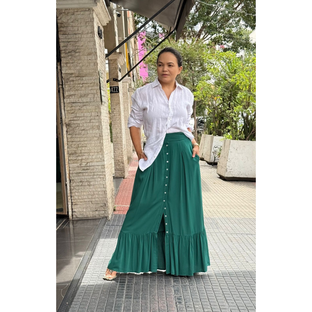 Saia Casual Feminina em Viscolinho com Bolsos