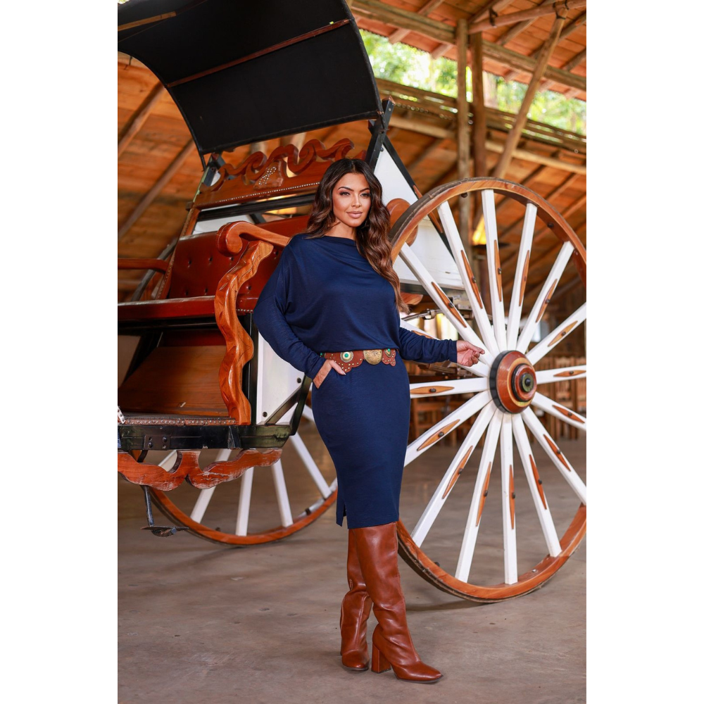 Vestido Casual Feminino em Visco Linho Forrado