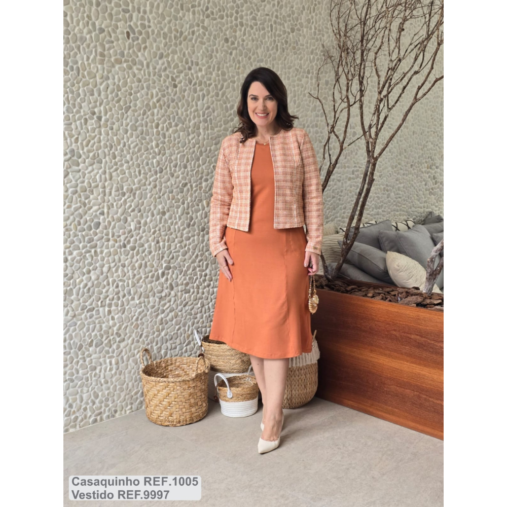 Casaquinho em Malha Tweed Laranja
