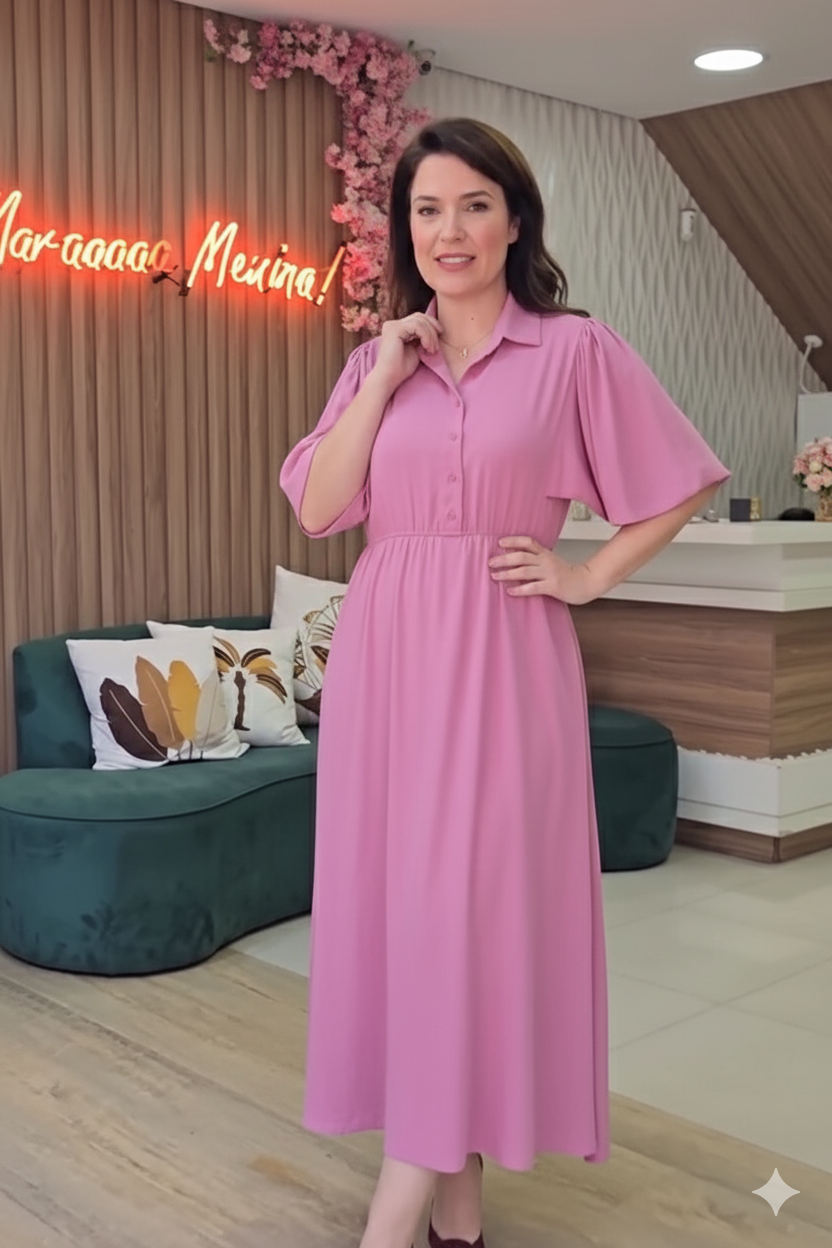 Vestido Viscose Rayon Forrado com Bolsos
