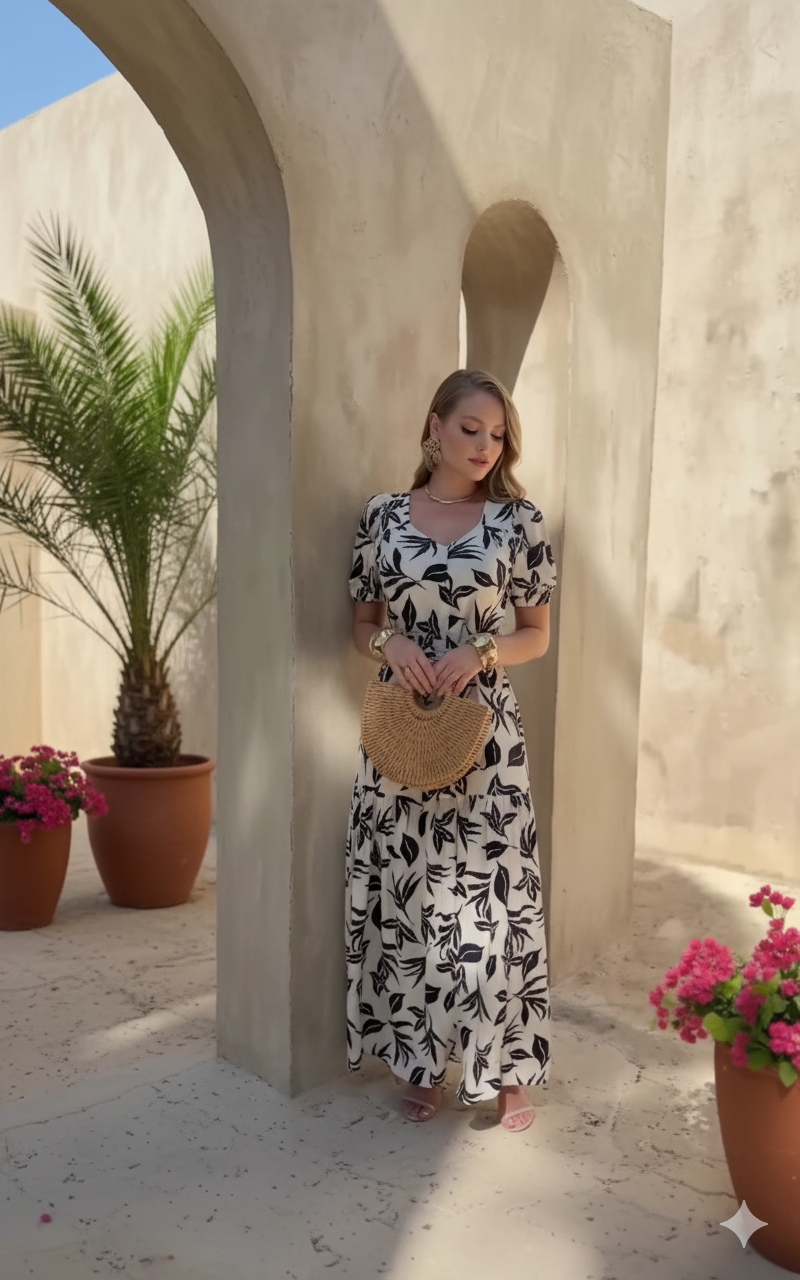Vestido Elegante Viscose Linho com Amarração Frontal