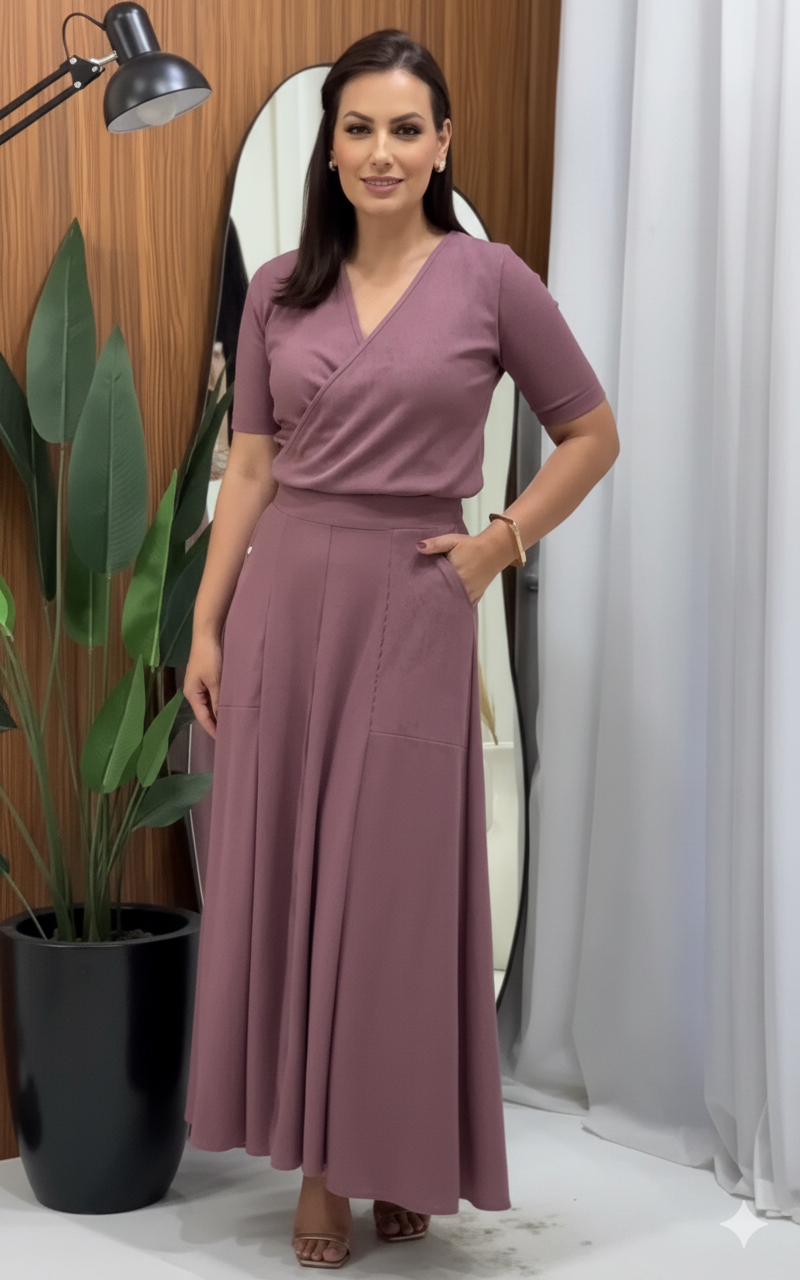 Conjunto em Malha Lanzinha Canelado com Elastano